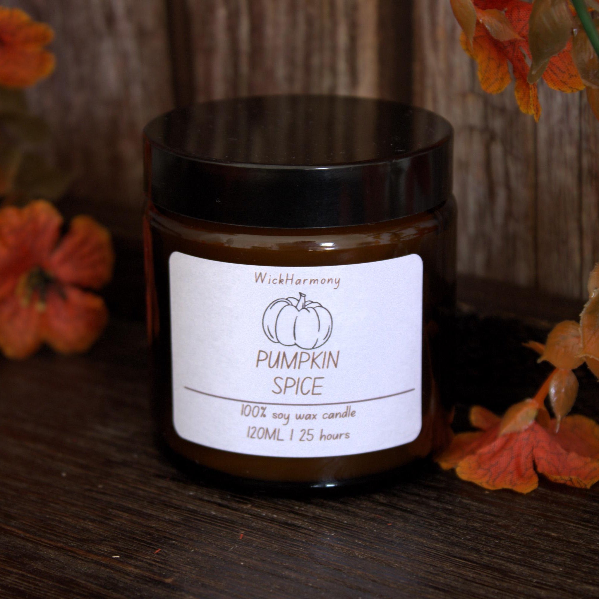 The 120ml 'Festive Doodle' candle with a minimalist pumpkin design, hand-poured by WickHarmony